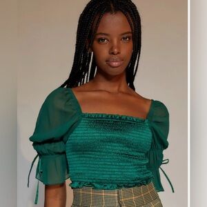 Urban Outfitters Diana Square Neck Smocked Top Medium Green Y2K